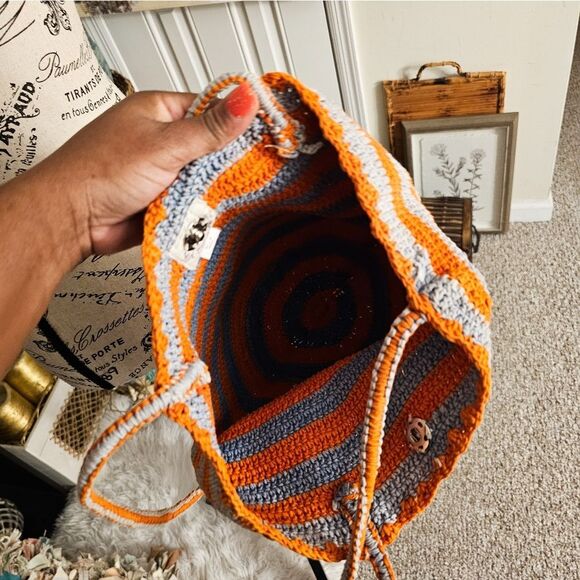 Orange & Grey Crochet Tote Bag by Kat. Man.Doo – Made in Nepal – Cotton – Small - Picture 5 of 14
